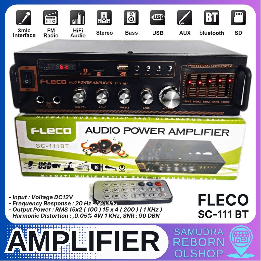 SERBA COD MURAH~Audio Power Amplifier Ampli FLECO SC-111BT / A-501BT / A-22BT / AV-339BT Bass + Echo