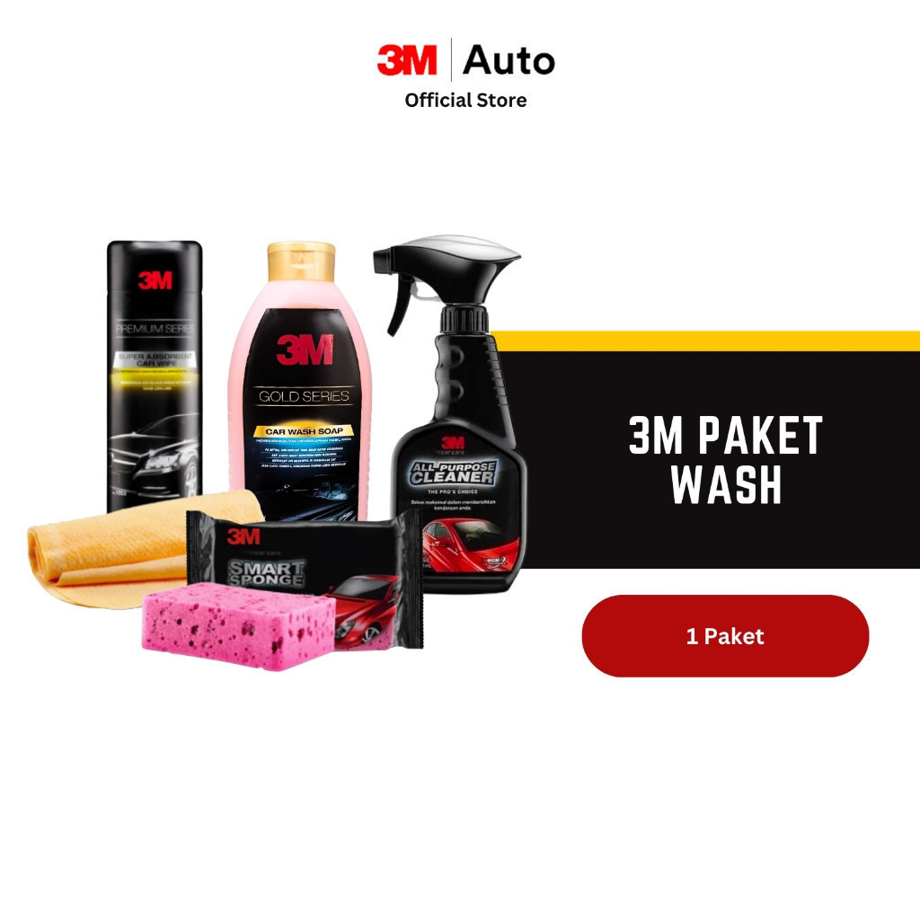 3M Auto Paket Wash - Perawatan Mobil - Shampoo  Spons  Lap, Shampo Mobil, Pembersih