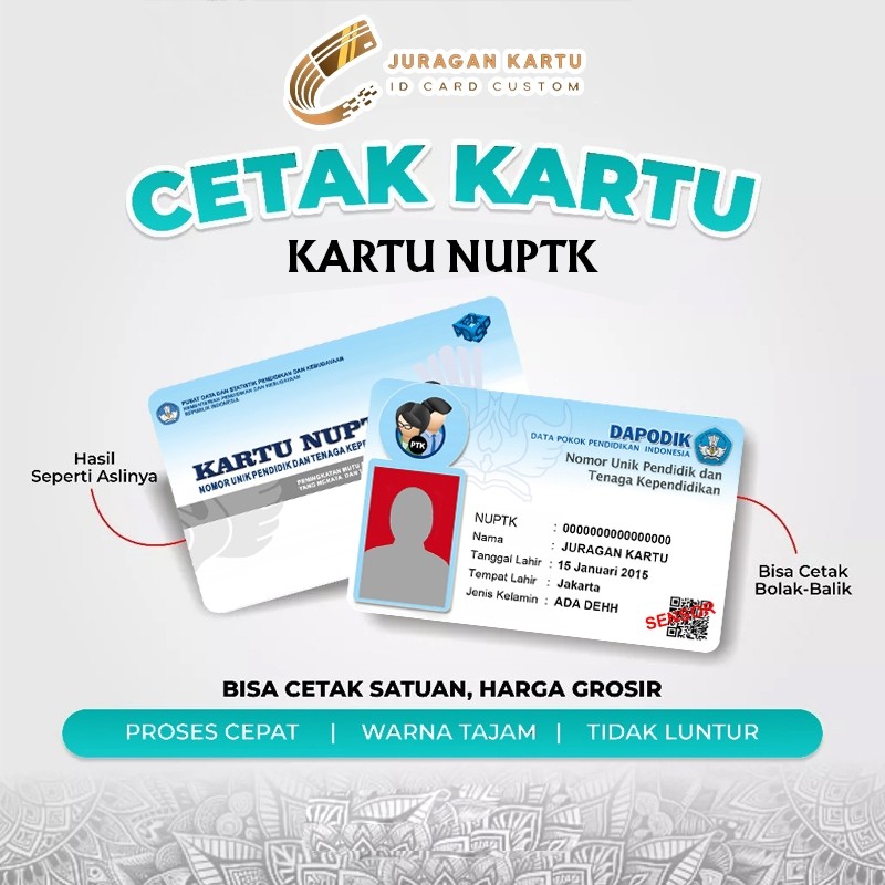 

Cetak ID Card Kartu Digital Fisik Kartu NUPTK Bisa Satuan Anti Luntur Bahan PVC Tebal 2 SISI Bisa COD Kak