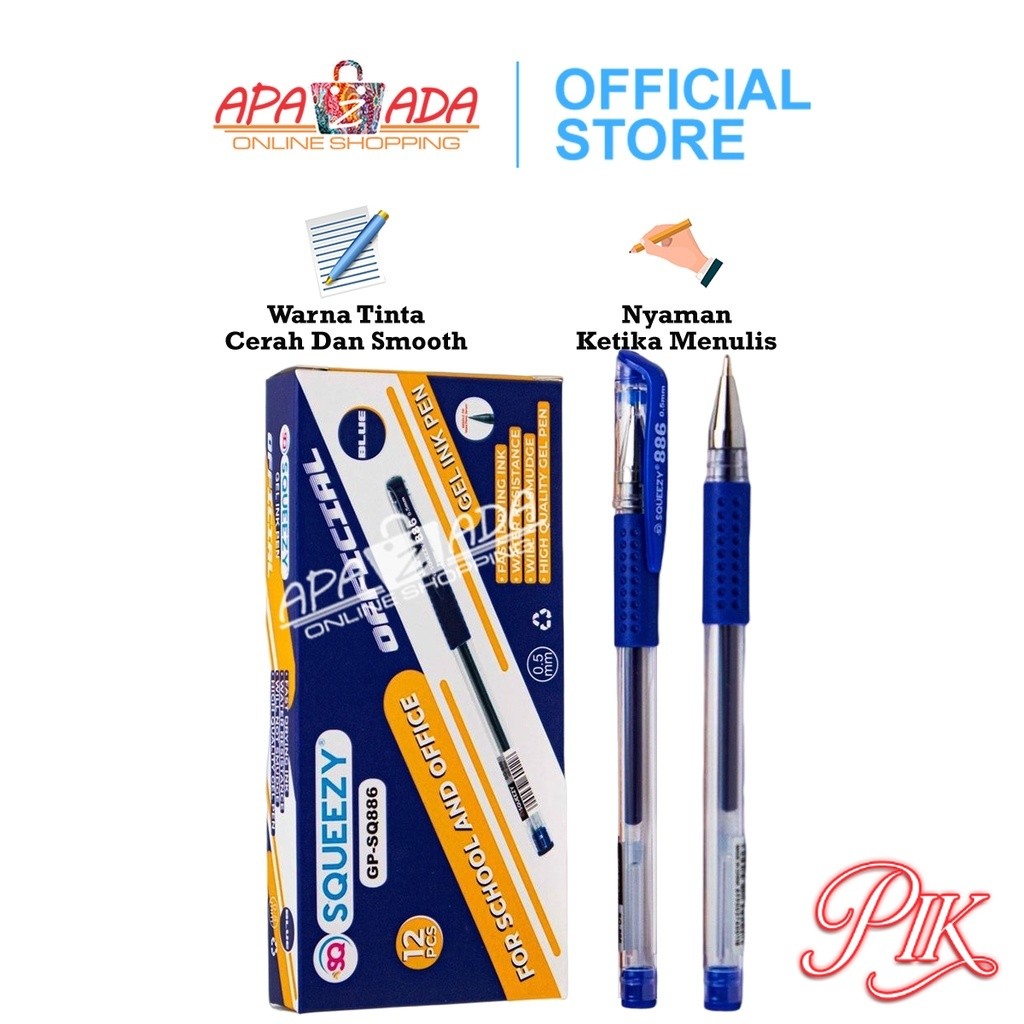 

Apazada Gel Pen / Pulpen Gel 0.5mm Tinta Hitam & Biru Isi 12 Pcs / Pena Gel School Smooth / Ink Pen Bolpen Lancip GP-SQ887 , GP-SQ886