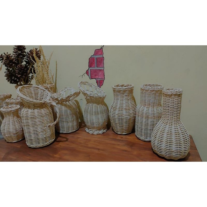 vas rotan tinggi 20 cm / Gucci rotan / vas rustic / vas bunga