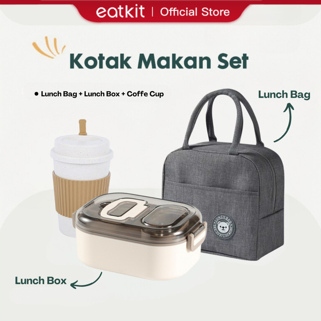 Eatkit 850ml&950ml Bekal Makan Set | 2 Layer 3in1 Kotak Makan Set | Tempat Bekal Dan Tas Bekal&Cangk