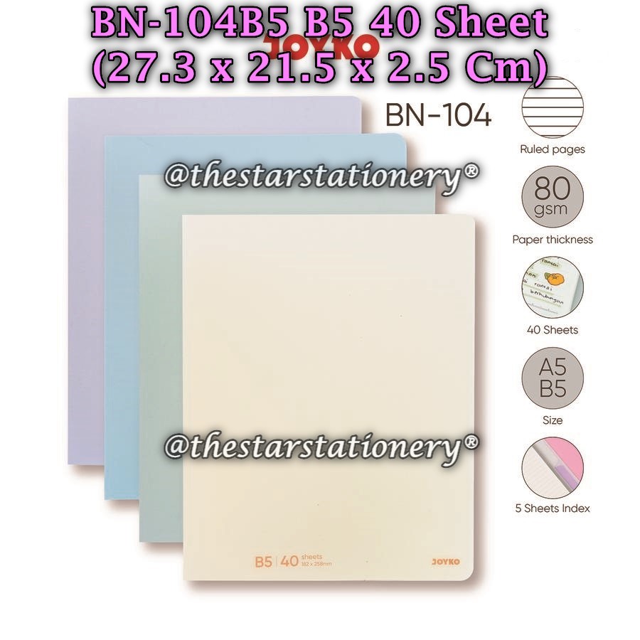 

(1 Biji) GROSIR Map Binder JOYKO BN-104B5 B5 40 Sheet 2x4 Rings Plastik / JOYKO Binder Note BN-104