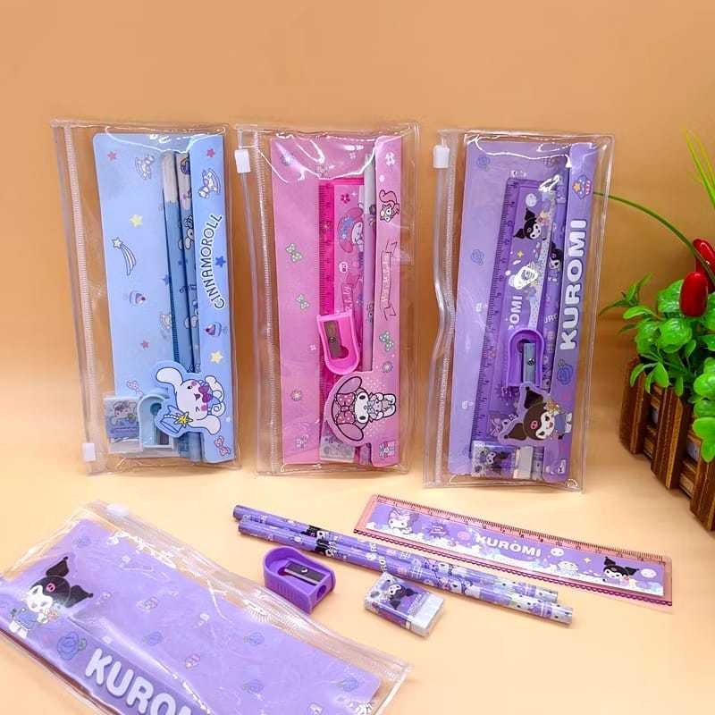

OLO49_Set Alat Tulis Sekolah Karakter Motif Sanrio 5 in 1 Lucu Cute Stationery Free Pouch 385
