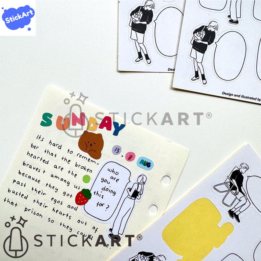 

[STICKART] Stiker manga bubble/ sticker ootd hitam putih untuk dekorasi jurnal BAHAN DAN KWALITAS PREMIUM