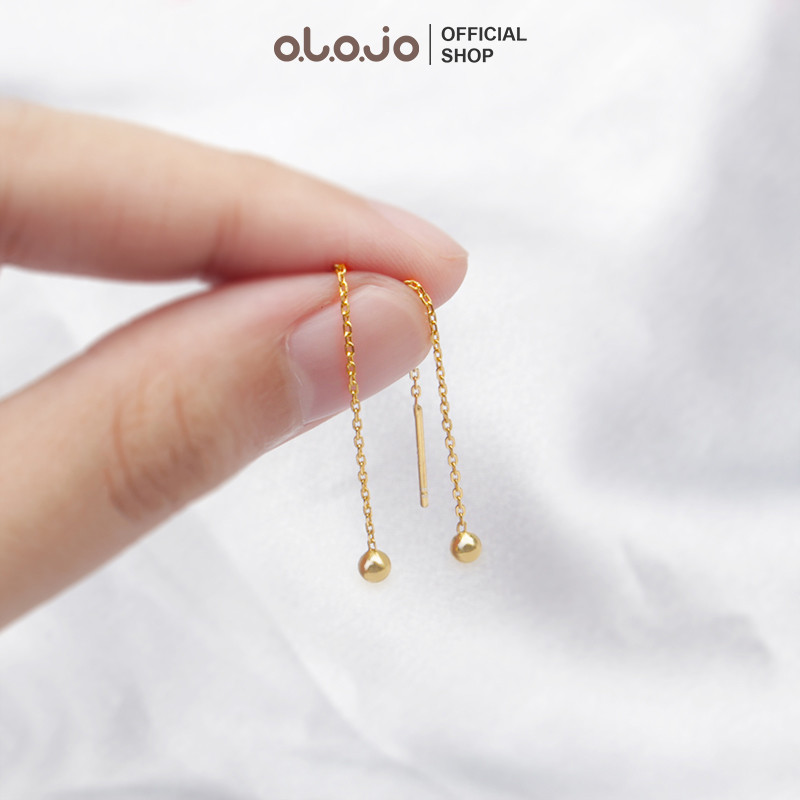 OLOJO Anting Titanium Panjang Anti Karat Elegant Anting Rumbai Emas Temperamen Bola Emas