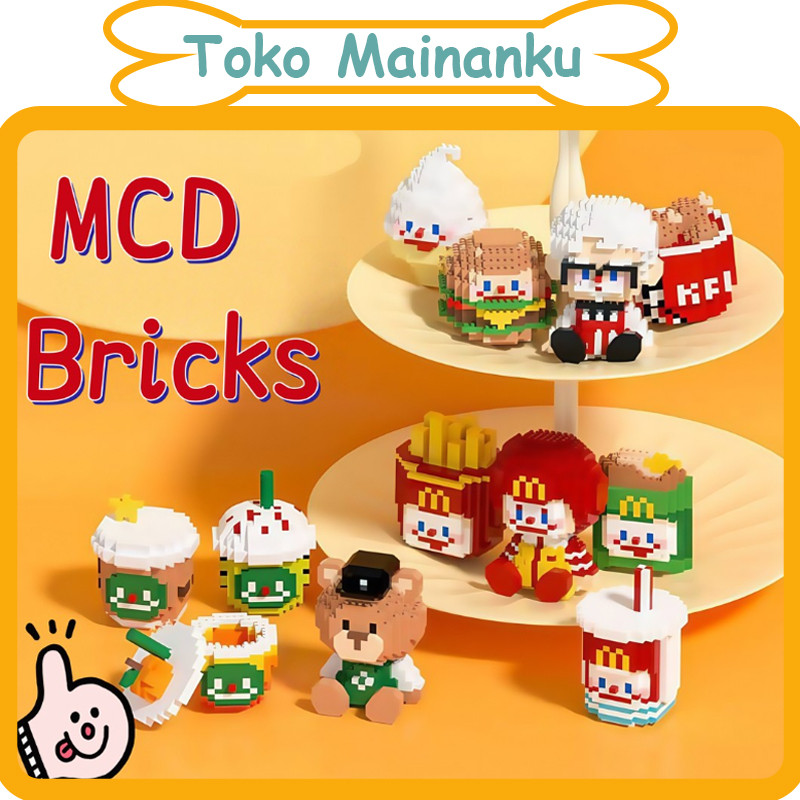 Bricks Mini，Es Krim Burger Kentang Goreng Hadiah Mainan, Hadiah Set Teka-teki Bata KFC, Potongan-pot