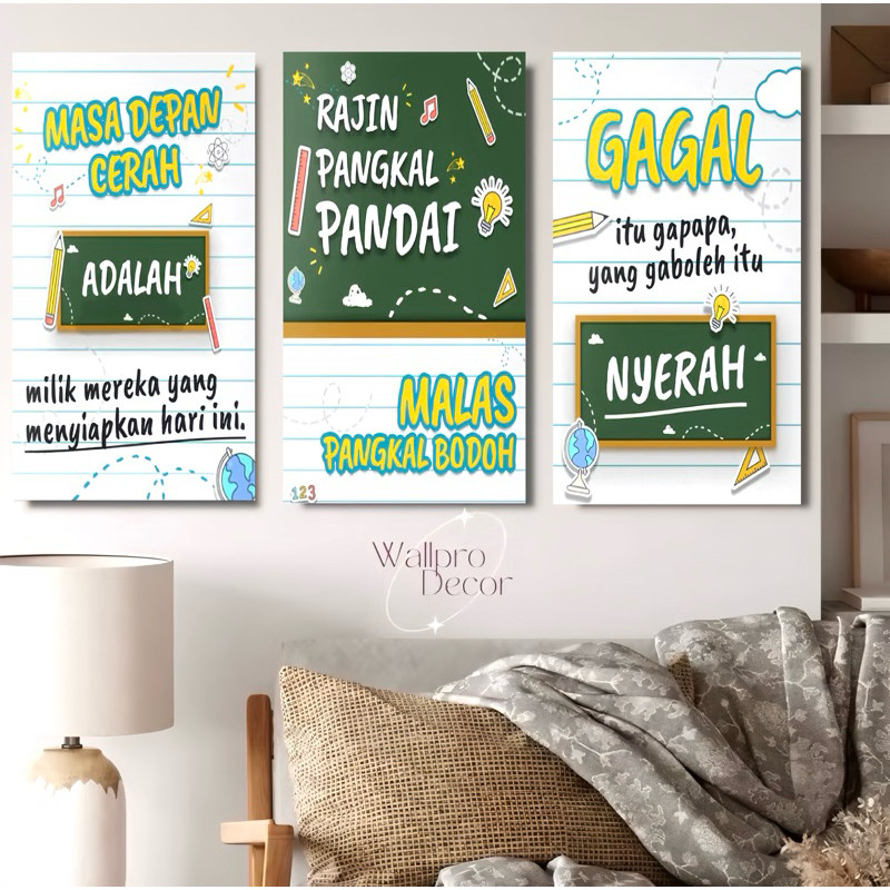 WALL DECOR Hiasan Dinding 15x30cm Motivasi Belajar Dinding Dekorasi Dinding Meja Belajar Pajangan Di