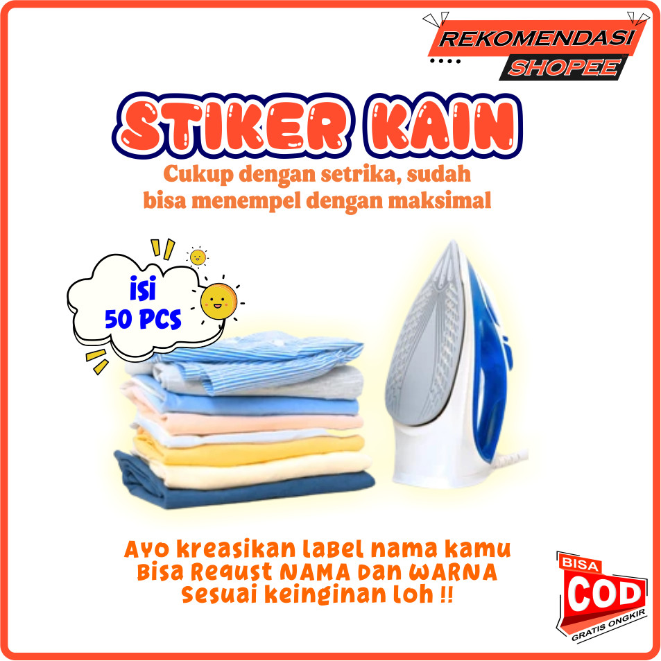 

[ 1 HARI JADI ] 50pcs Sticker Kain Custom Nama - Label Nama Tempel - Sticker Setrika Waterprof