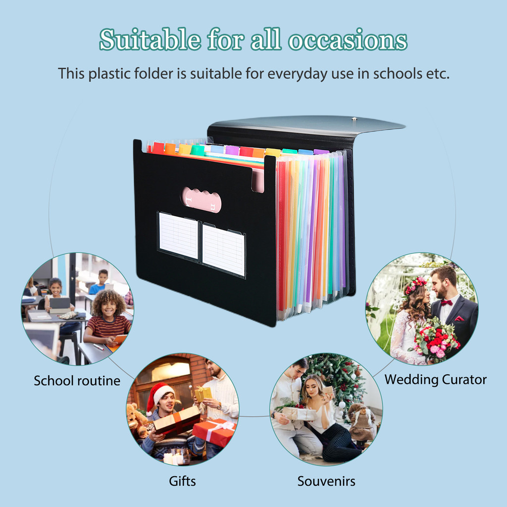 

13/24 Pockets Accordian File Folder Expanding File Organizer Filing Box Multicolored Paper/Bill/Receipt/Document Holder Bag A4