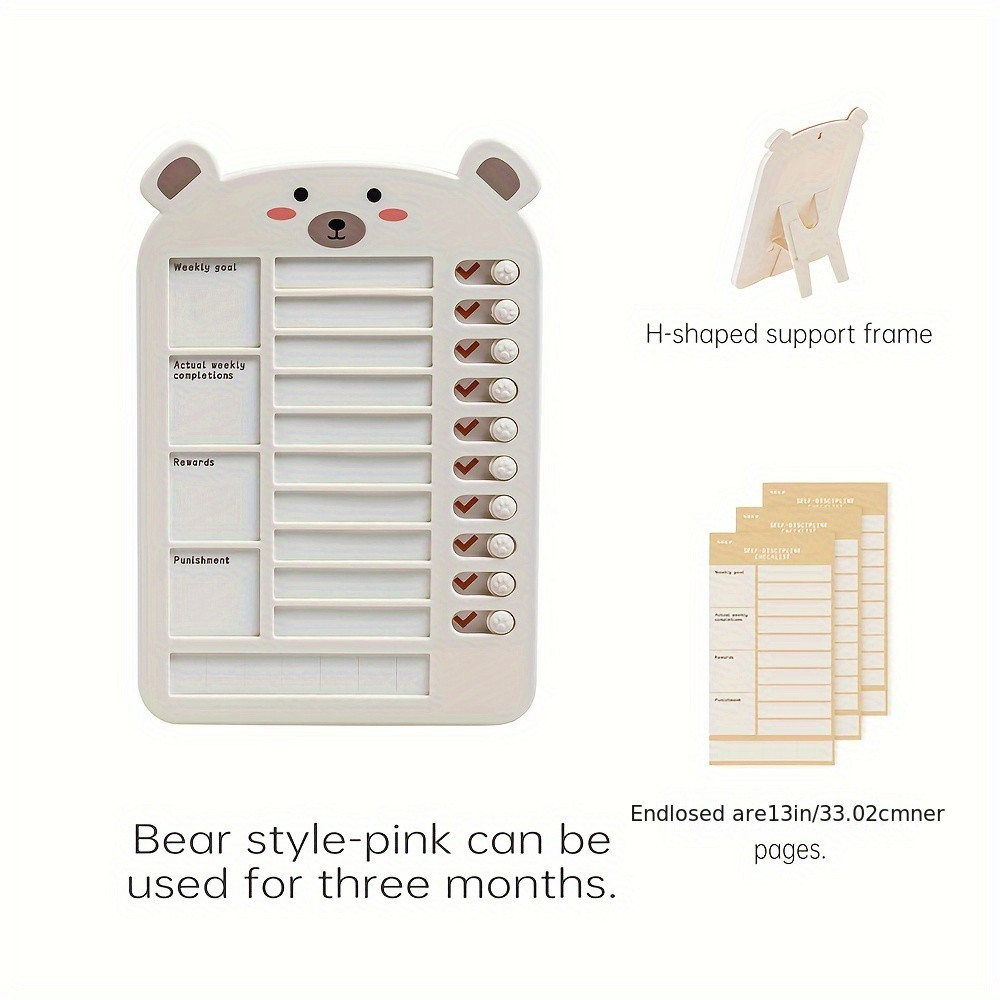 

Cute Bear Children's Self-discipline Memo Checklist Board Punch Card Holiday Schedule Memo Board Wall Hanging Checklist