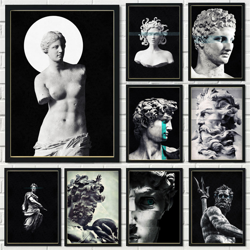 

Vintage Oil Painting of Ancient Greek Mythology Sculpture By David Medusa Poster Canvas Painting Wall Art Pictures Home Decor
