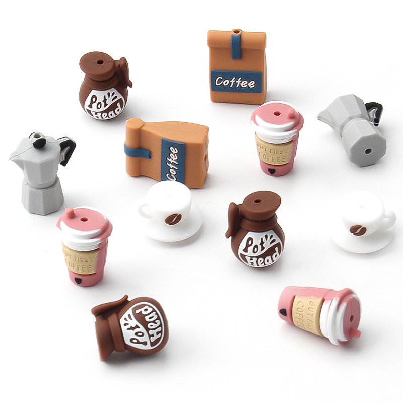 

10Pcs Silicone Beads Coffee Ambiance Themes Focal Beads for Jewelry Making DIY Pen Beaded Necklace KeyChain BPA Free Accessory