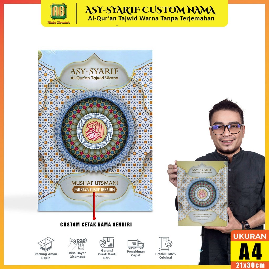 

(UKURAN BESAR - 21x30cm) Mushaf Alquran Asy Syarif A4 Besar HC Tajwid Warna Al Quran Utsmani Non Terjemah Ayat Pojok 20 Baris Standar Kemenag RI Al Kuran Alkuran Tanpa Terjemahan Tanda Tajwid Berwarna Warna Warni Lengkap 30 Juz Kertas HVS