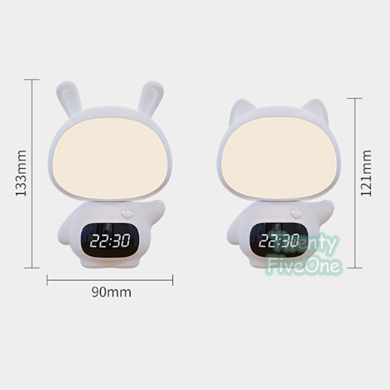 QH Lampu Tidur Model Kucing LED Wireless 3 Warna Remote Control Jam Digital LED Lampu Malam