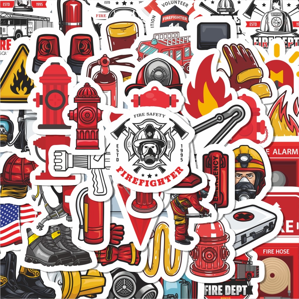 

100PCS Lucu Stiker Firefighter [Pemadam Kebakaran] Stiker Aesthetic Stiker Anti Air Stikers Berperekat Waterproof sticker decal buat Motor Helm Buku Journal Koper Casing HP Laptop Botol Minum Hadiah anak