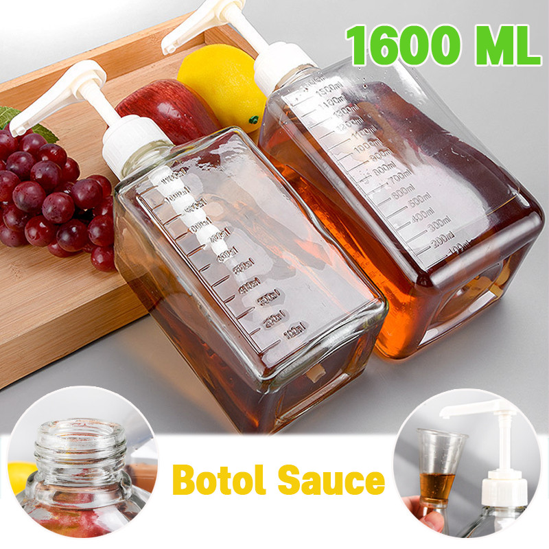 Botol Sirup Plastik 1600 ML Pompa Sirup Tempat Sirup Sugar Botol Pump Botol Sauce Pompa Sugar Botol 