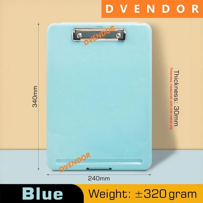 

AHHA Papan Jalan Clipboard Alas Kertas A4 Plastik with Storage Box 2in1 Kotak Penyimpanan - Stationery - BLUE