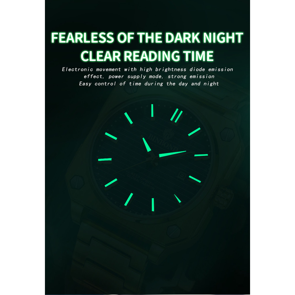 BINBOND 570 Square Three Dimensional Fashion Men's Quartz Watch Waterproof Luminous Calendar Busines
