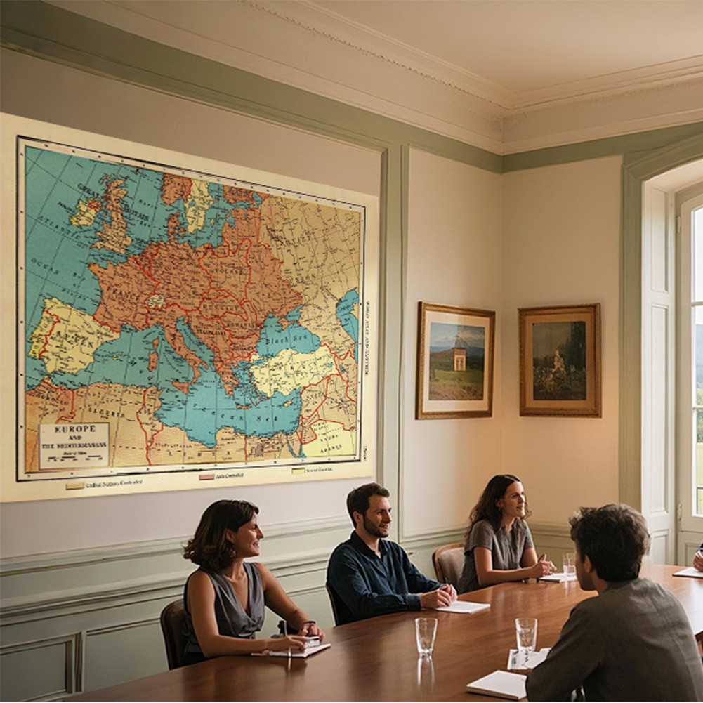 

Vintage Europe Map 1941 Version with Details Non-woven Canvas Fabric Painting Wall Poster Home Decor School Living Room Supplies