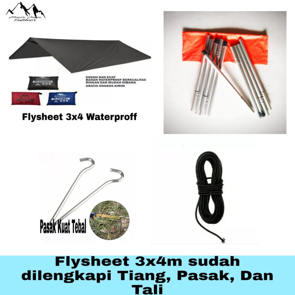 [TERMURAH] FLYSHEET 3X4 3X3 2X3M SUDAH DILENGKAPI TIANG FLYSHEET-PASAK-TALI