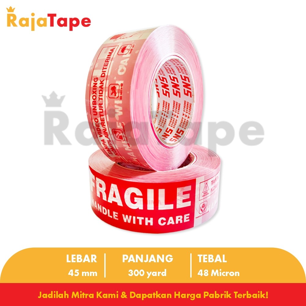 

KHUSUS SAMEDAY / INSTANT (1 Karton) Lakban Unboxing Fragile 300 Yard x 45 Mm x 48 Mic Sticky N Strong (SNS)