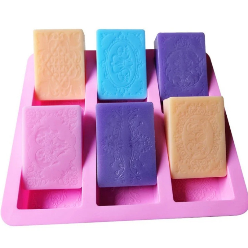 

6-Cavity Flower Emboss Pattern Multimodal Silicone Soap Mold DIY Making Homemade Food Grade Cake Ice Cream Molds