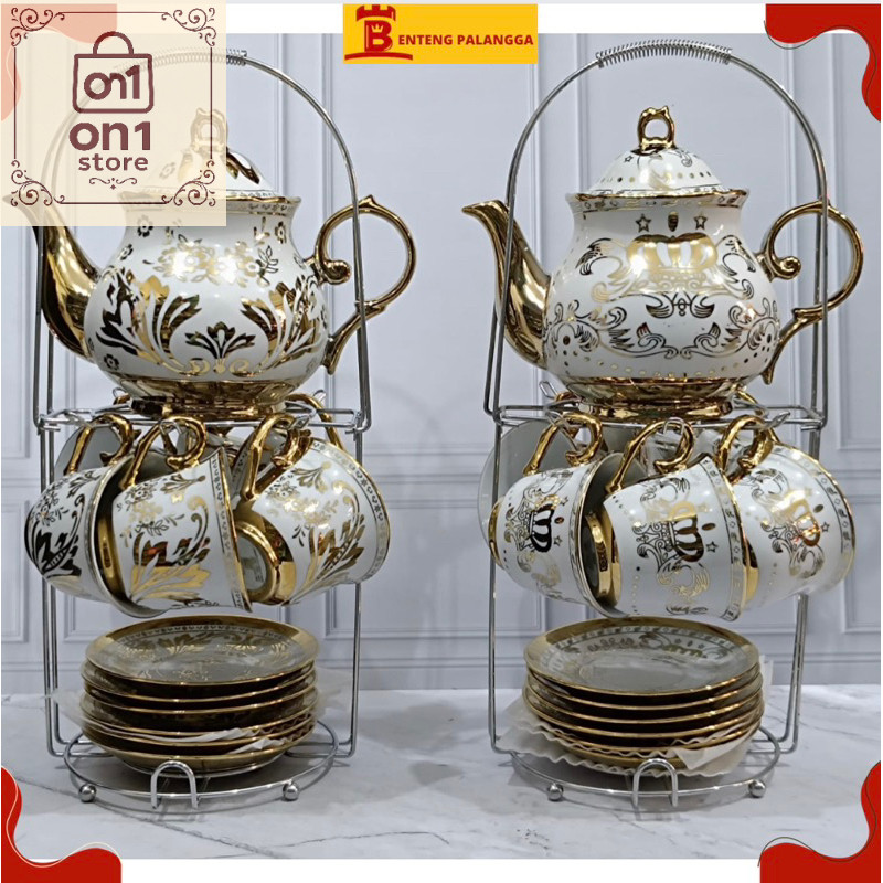 Set Teko Murah / Teko Set Keramindo Batu Keramik Cantik Mewah Arabia Emas