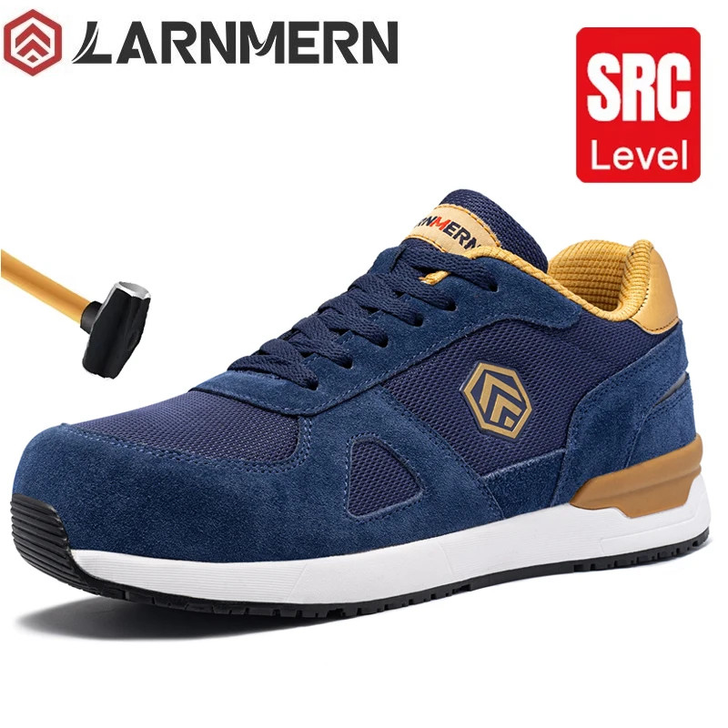 Safety Shoes LARNMERN Mens Sneakers Steel Toe Construction AntiStatic Work Shoes Pria L9096 Navy