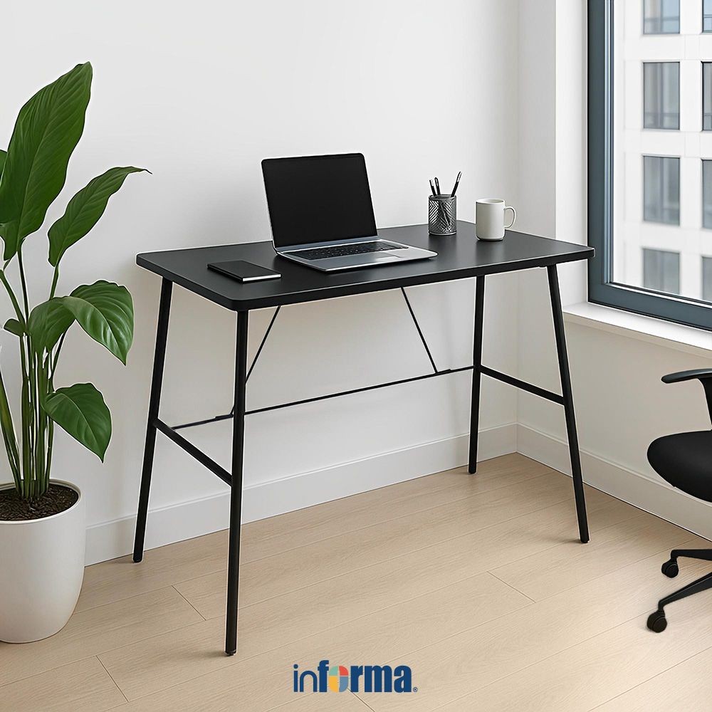 Informa Brad Meja Kantor - Hitam Office Table Furnitur Kantor Belajar Serbaguna Sekretaris Meja Tuli