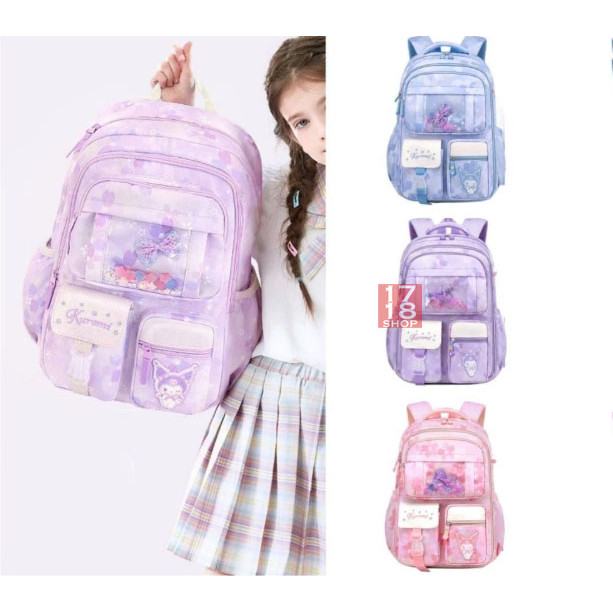 Tas Sekolah untuk Anak Perempuan Model Kulkas Tema Motif Sanrio Kuromi Playgroup TK SD Kelas 1 2 3 4