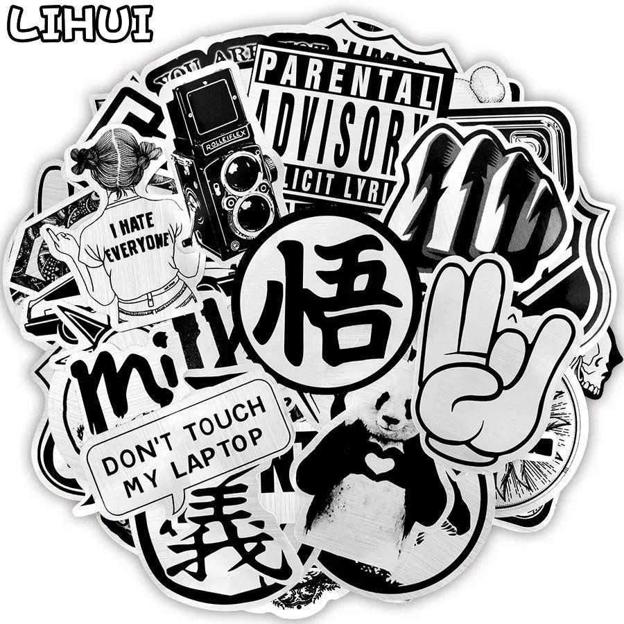 

50 PCS Metallic Black and White Stickers Graffiti JDM Funny Cool Waterproof Stickers Decal for Laptop Luggage Skateboard Guitar