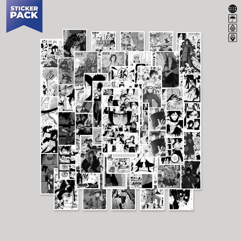 

[100PCS]Stiker Pack Stiker Anime Naruto Clasic B&W Aesthetic Vinyl Anti Air Dekorasi Sticker Laptop Buku Journal Koper Helm Casing HP Gitar Helm Skateboard