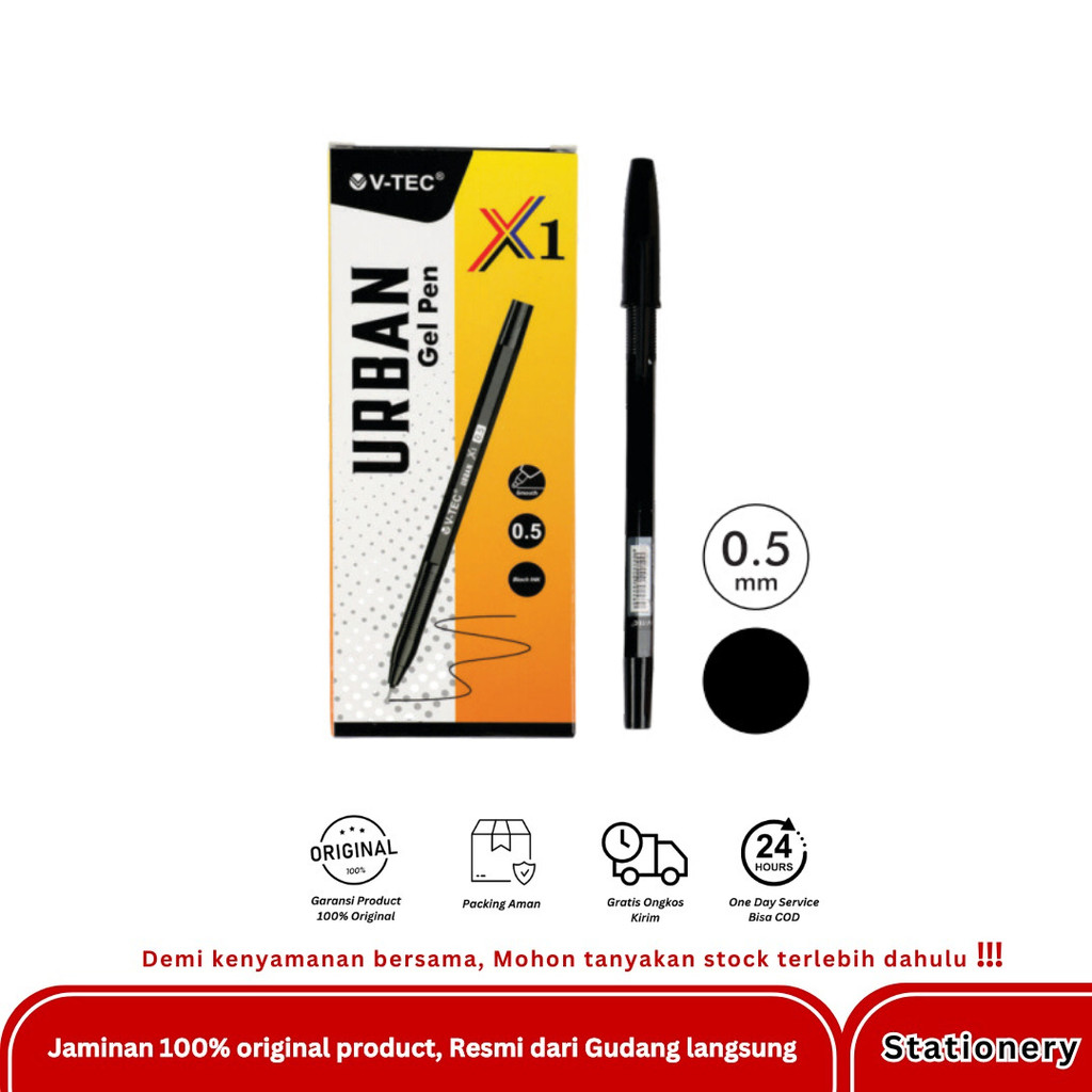 

V-TEC BOLPOIN GEL PEN URBAN X1 HITAM / LUSIN