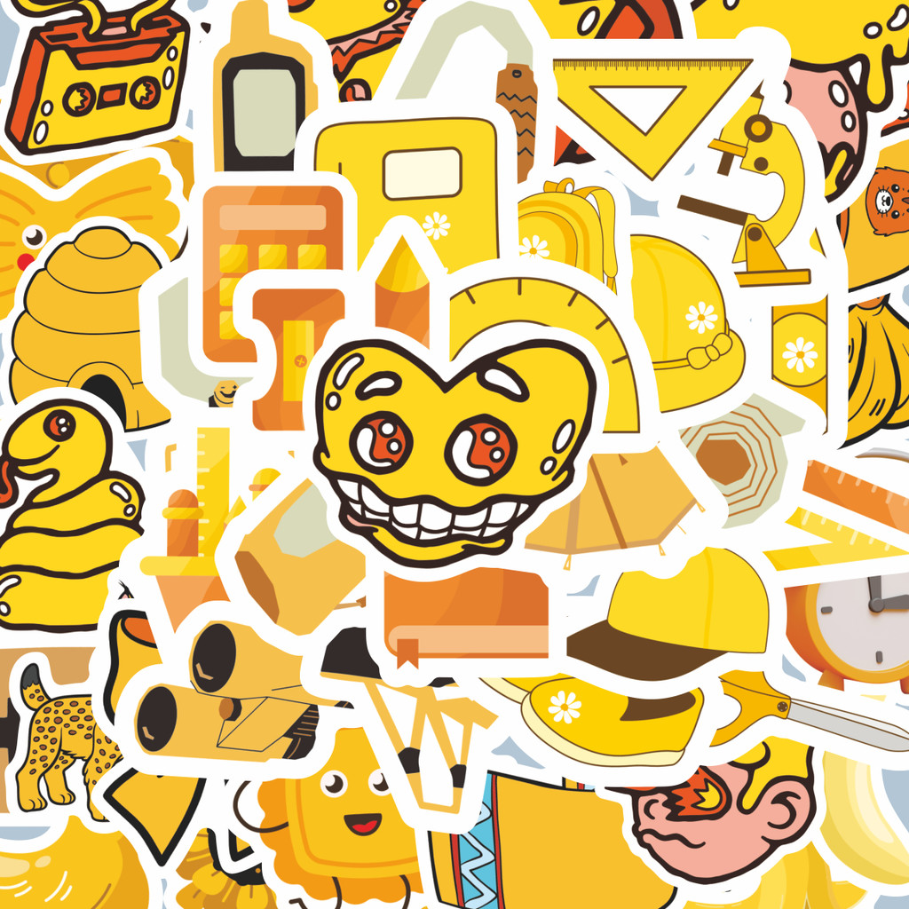 

100PCS Lucu Stiker Object Warna Kuning Stiker Aesthetic Stiker Anti Air Stikers Berperekat Waterproof sticker decal buat Motor Helm Buku Journal Koper Casing HP Laptop Botol Minum Hadiah anak