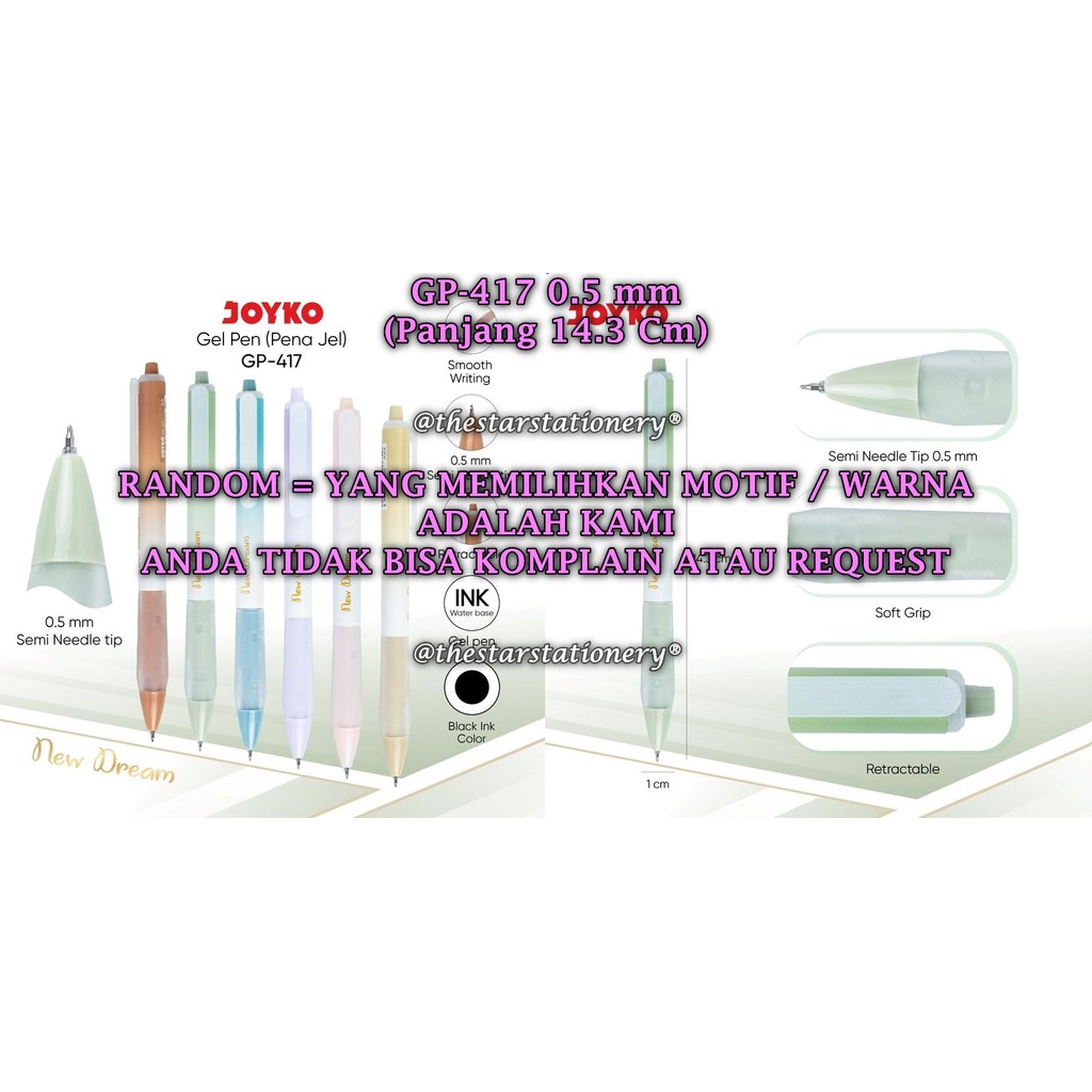 

(1 Biji) GROSIR Gelpen JOYKO GP-417 New Dream Gel 0.5 mm Joyko Gel Pen Pulpen Pena GP-417 (1 Biji)