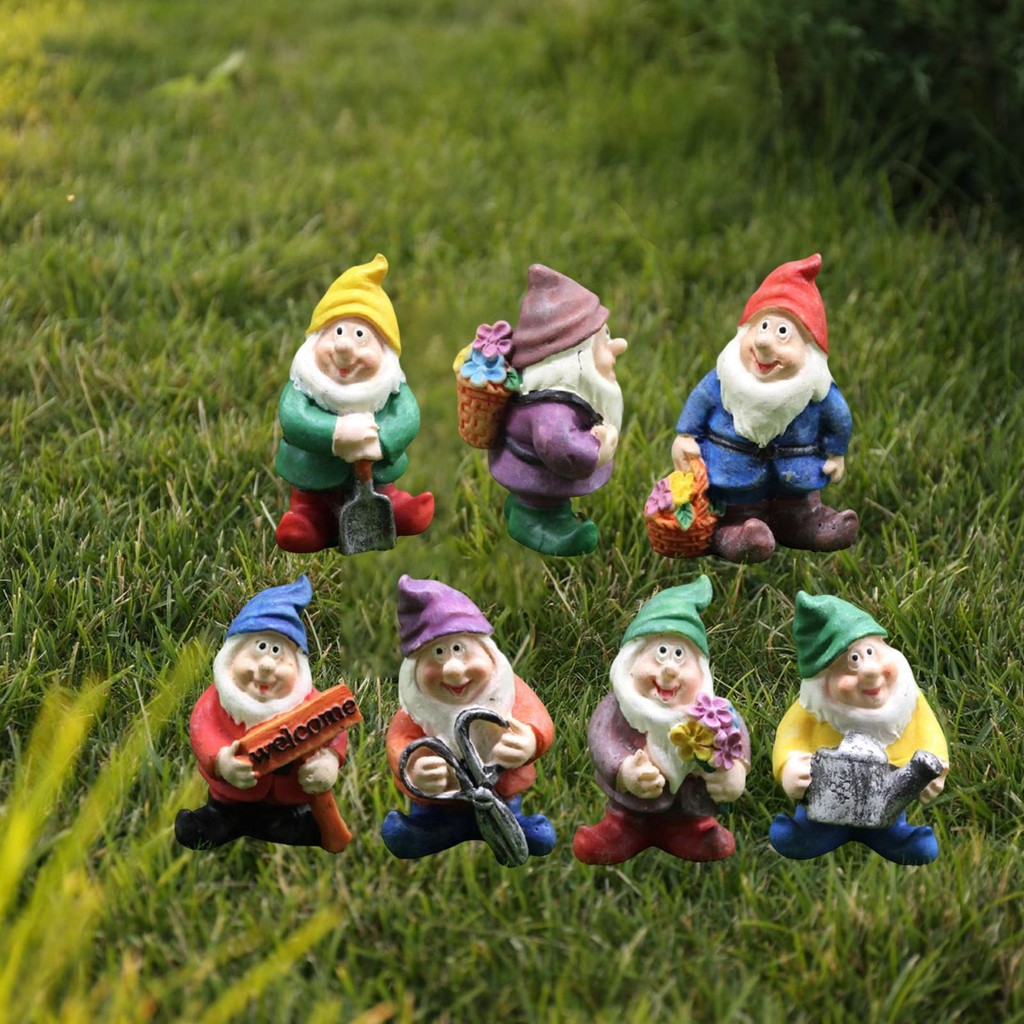 

Seven Dwarfs Gnomes Statue Decorations Micro Landscape Miniature Ornament