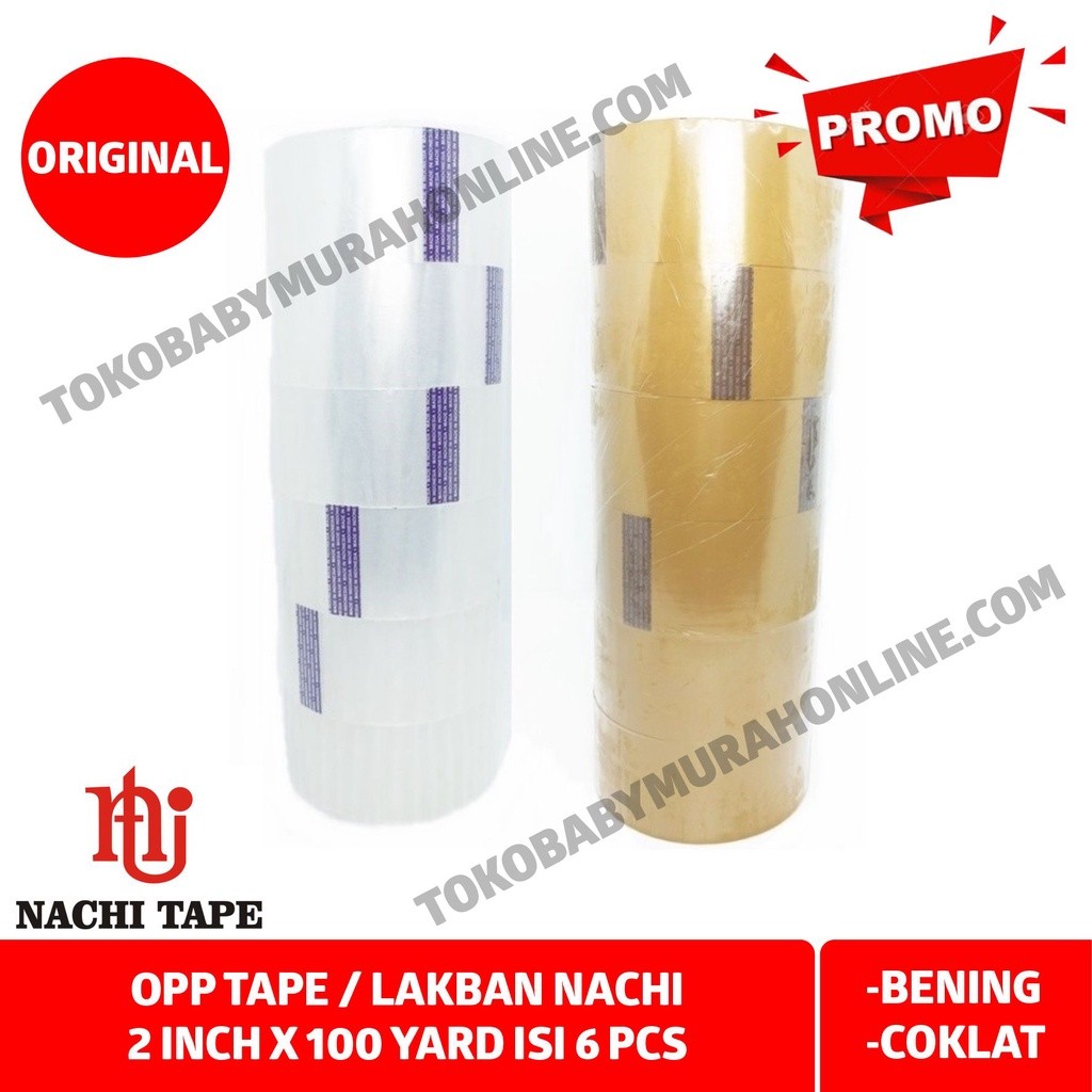 

(SLOP ) Lakban Nachi Bening Isi 6 / Opp Nachi 2 inchi / Lakban Nachi Coklat 2 inch isi 6