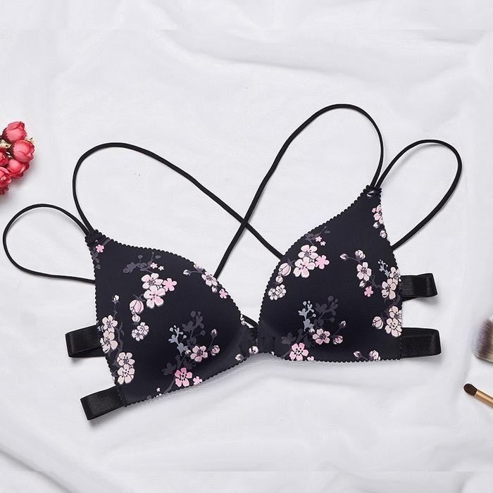 New Push Up Bra Buka Depan BH kait Depan Bralete Korea Motif Floral Sexy Busa Tipis Wanita  Top - Hi