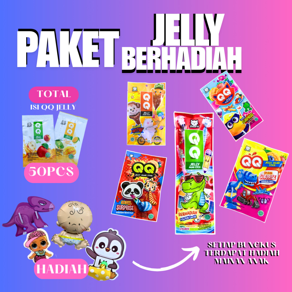 

[PRODUK BARU] QQ JELLY AGAR STICK BERHADIAH 50 PCS MAINAN JELLY MANIS 2 RASA YOUGURT MANGGA YOGHURT STOBERI DAN APEL\ Cemilan Makanan ringan Potato chips Snack Keripik Kentang Sapi Toples Mint Paket Usaha TERMURAH