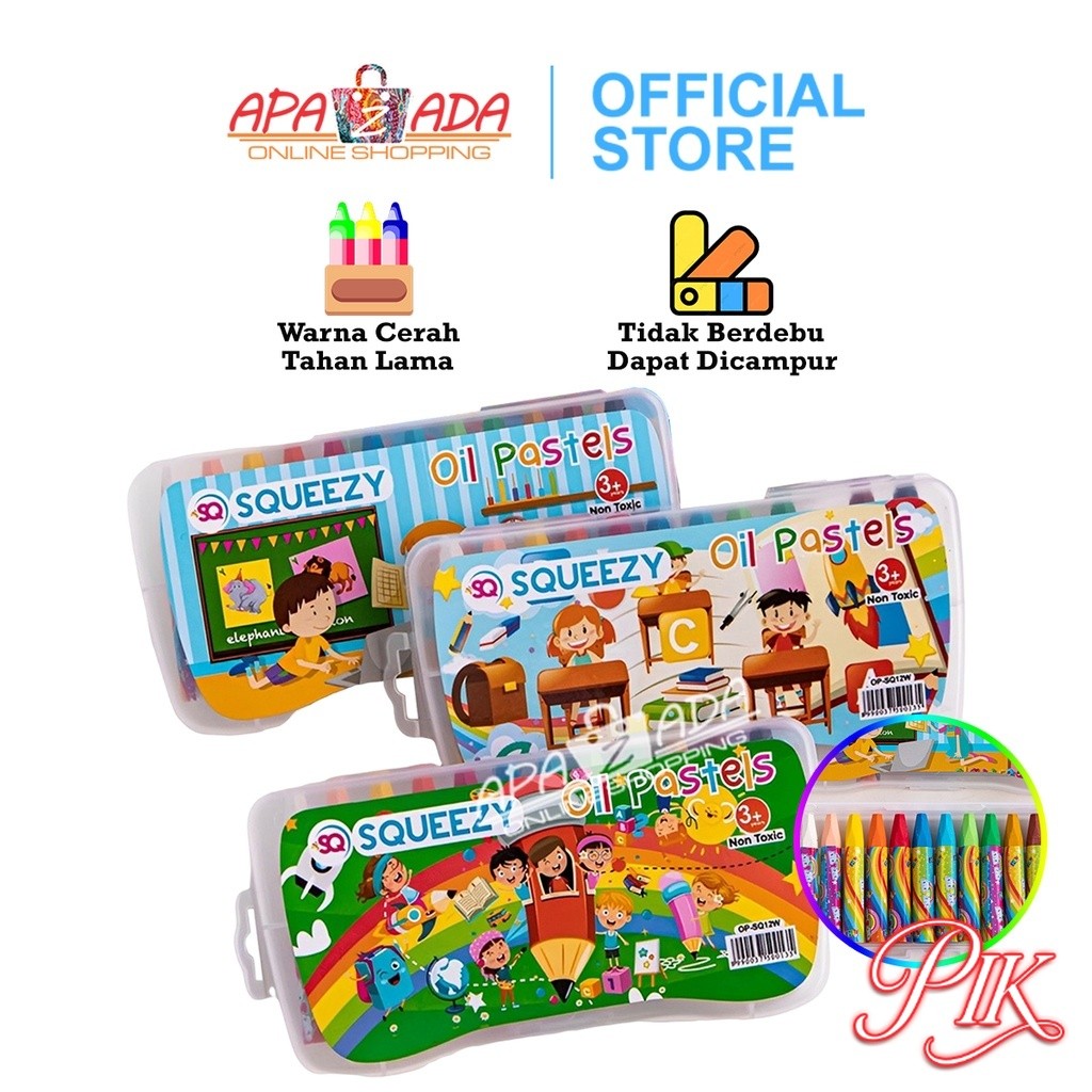 

Apazada Crayon Oil Pastel Non Toxic 12 Warna / Krayon Minyak High Pigment / Krayon Candy Stick OP-SQ12W