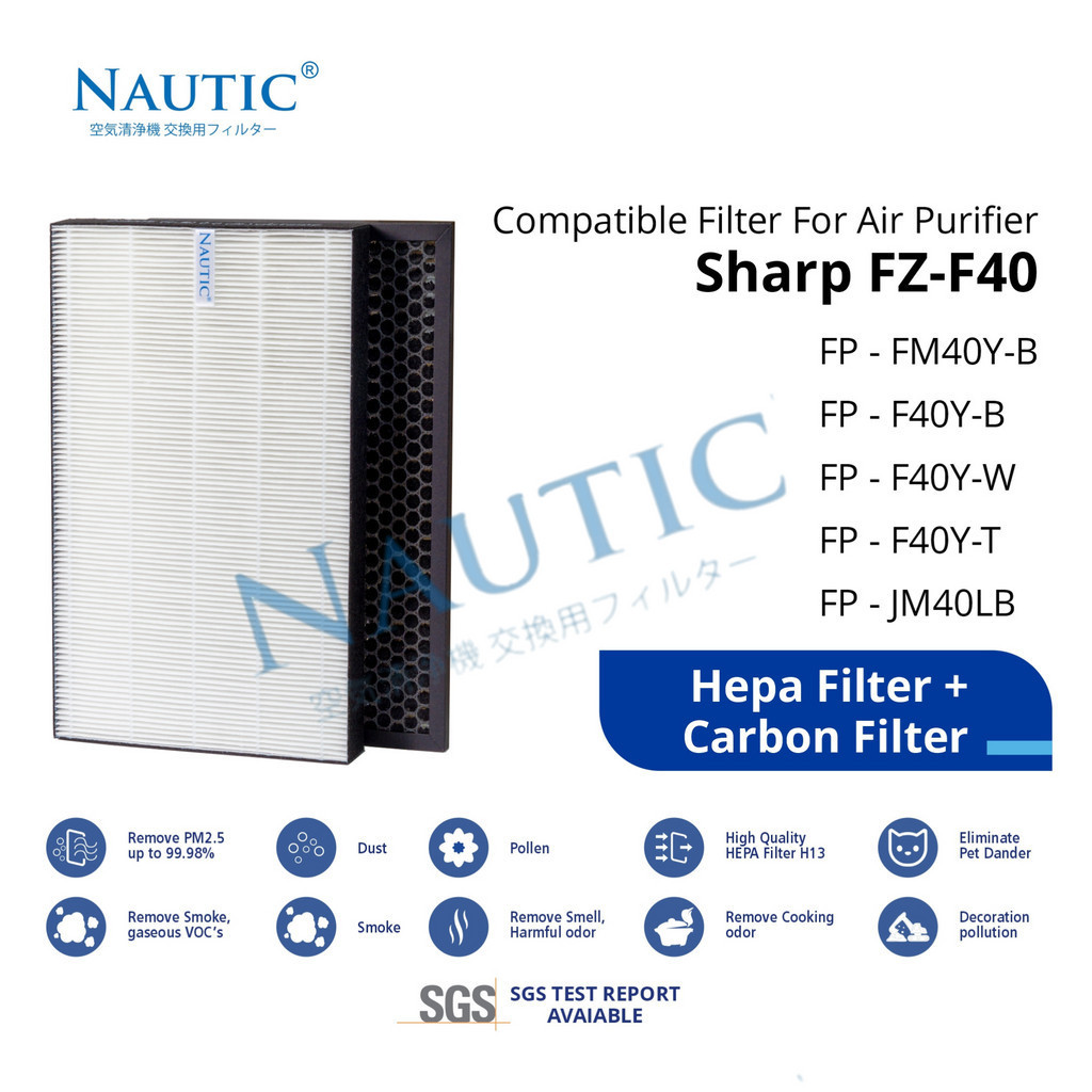 HEPA Filter SHARP Air Purifier FP-F40 / FP-F40Y / FP-FM40Y / FP-F40Y-W / FP-F40Y-T / FZ-F40SFE - FZ-