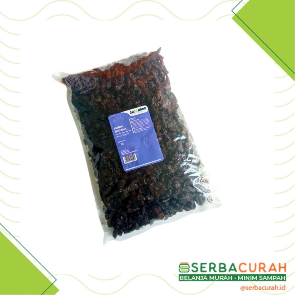

Kismis Hitam Sulthana | Black Raisin | Kemasan Plastik 1 kg