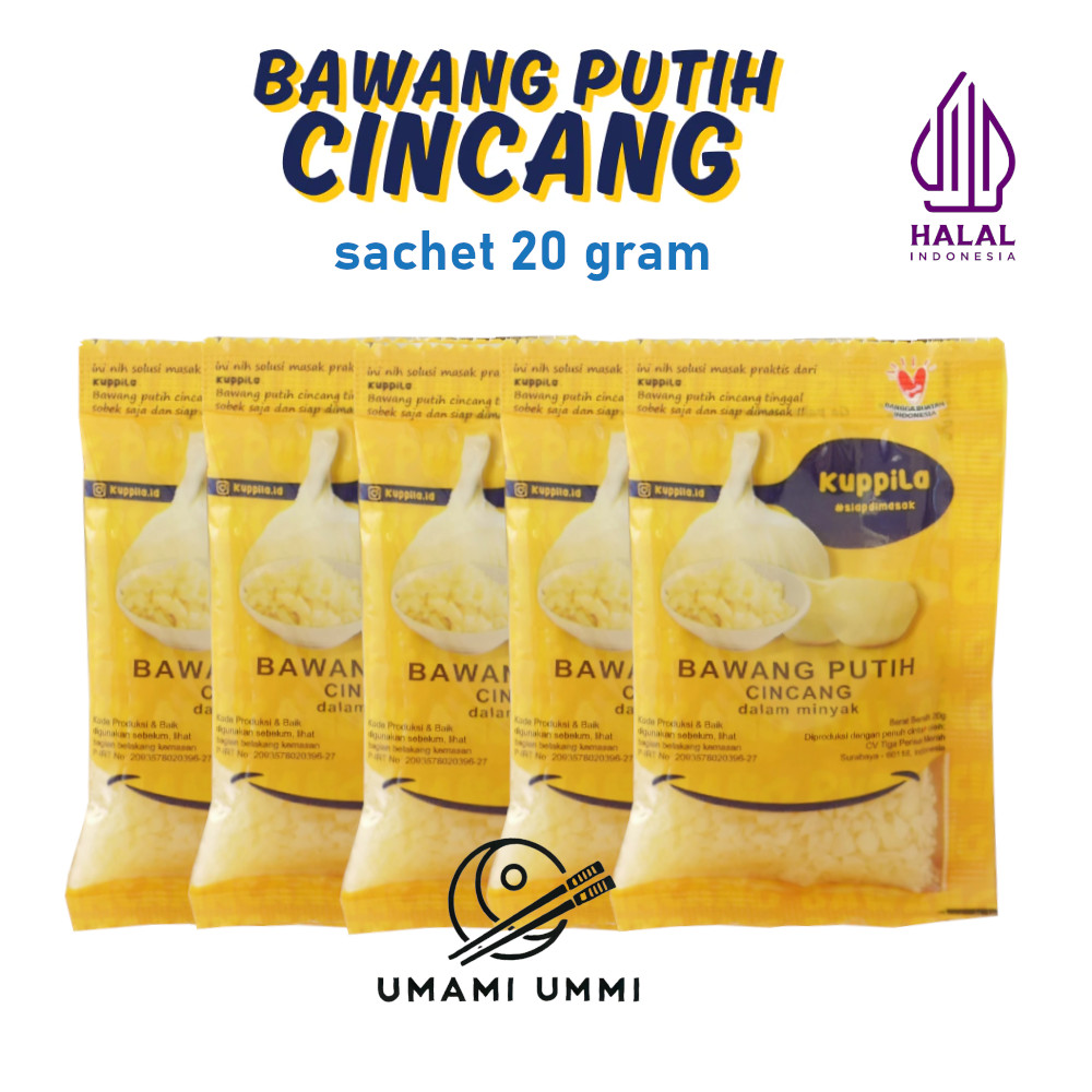 

KUPPILA Bawang Putih Cincang dalam Minyak Kemasan Sachet Siap Masak Bumbu Praktis Harian Halal