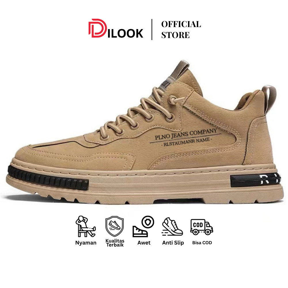 DILOOK S029 Sepatu Pria Casual Model High Sepatu Sneakers Kulit Sepatu Kulit Kekinian