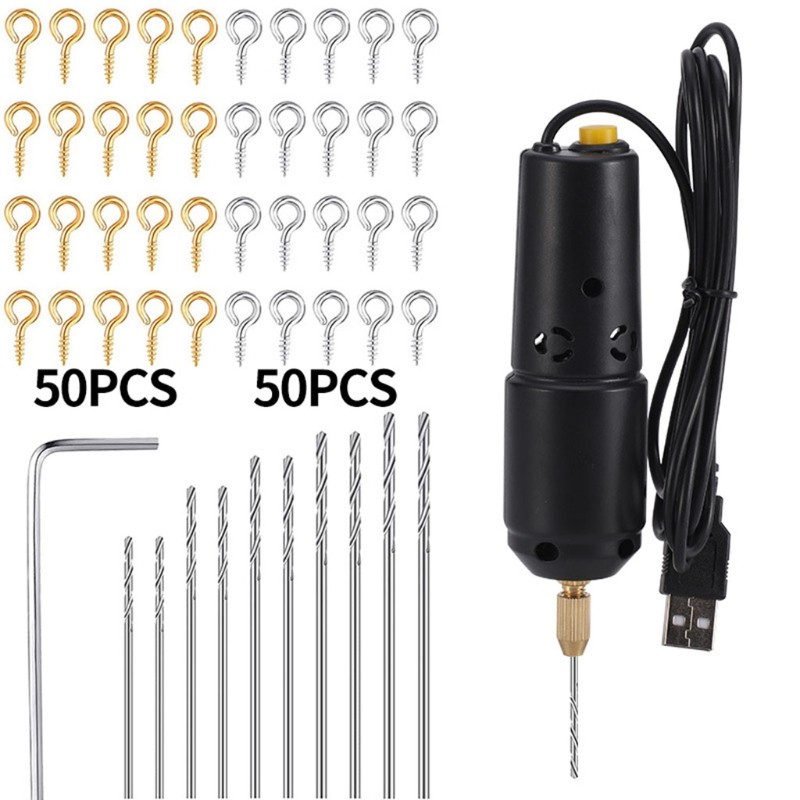 

Black USB Drill with Drill Bits for Resin Polymer Clay Jewelry Pendant Making Supplies