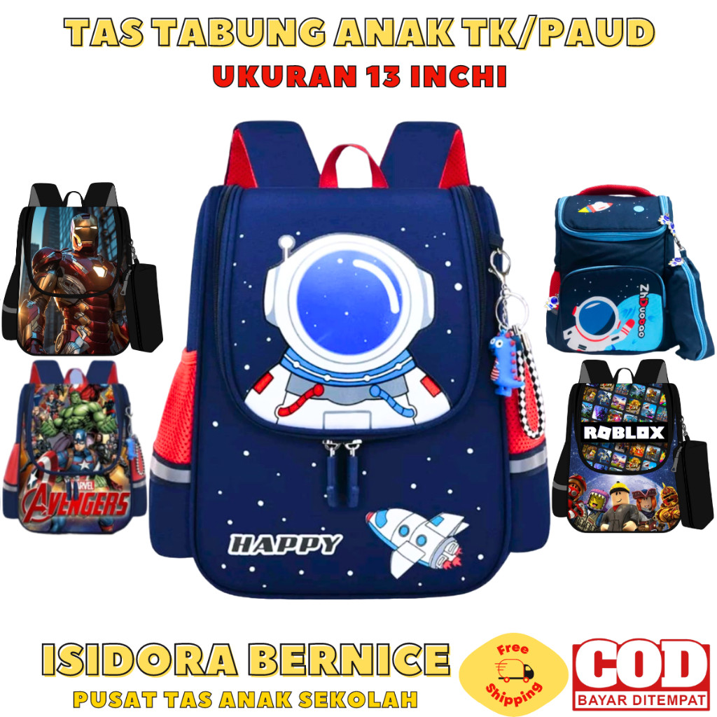 BROMSUNSHOP  Tas Sekolah Anak Laki Laki TK PAUD Model Fiber Tabung Terbaru