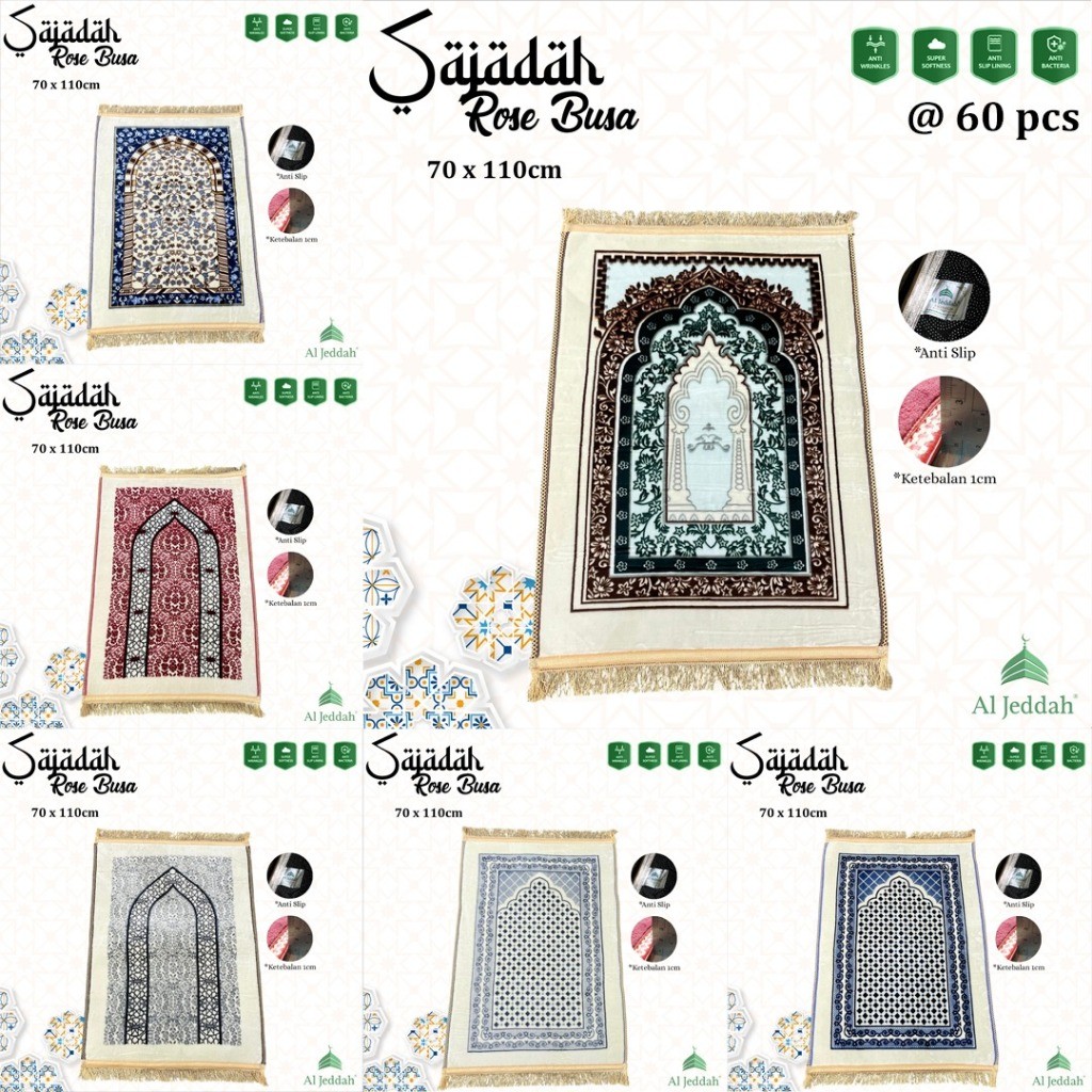 Sajadah Turki Rumbai Premium AL JEDDAH Tebal 70 x 110 | Sajadah Rose