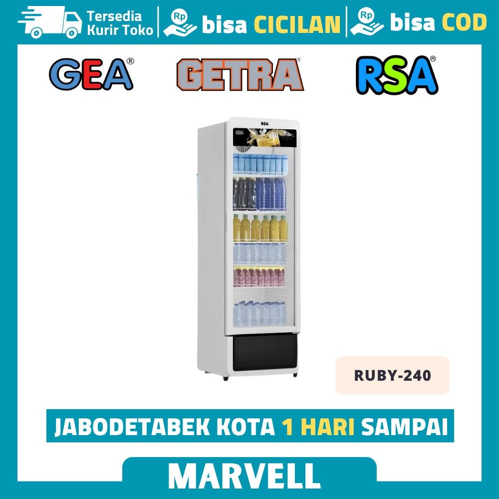 Showcase Pendingin Minuman 1 Pintu Kaca RSA RUBY-240 Kulkas Pendingin 240 Liter