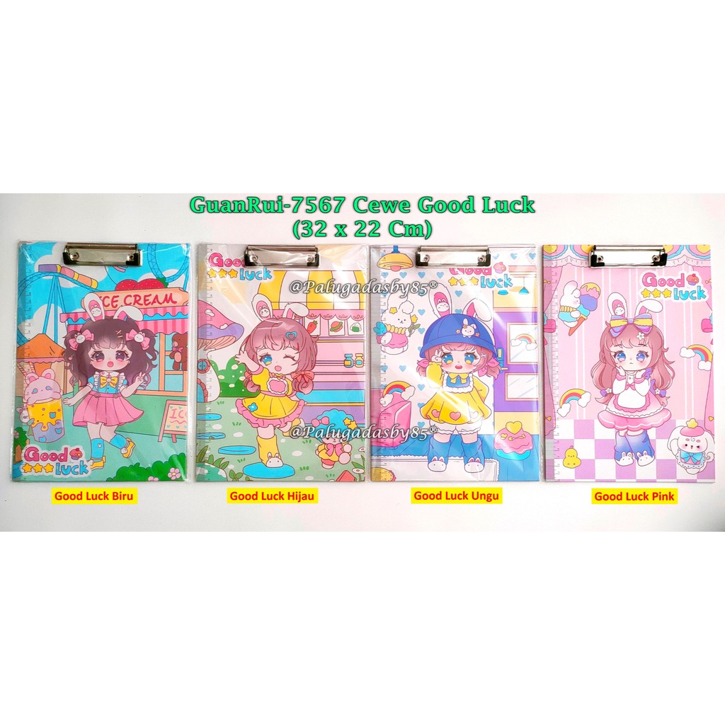 

(1 Biji) Clip Board Cewe Good Luck 32 x 22 Cm / Papan Ujian Cewe A4 / Clipboard GXIMP GuanRui-7567